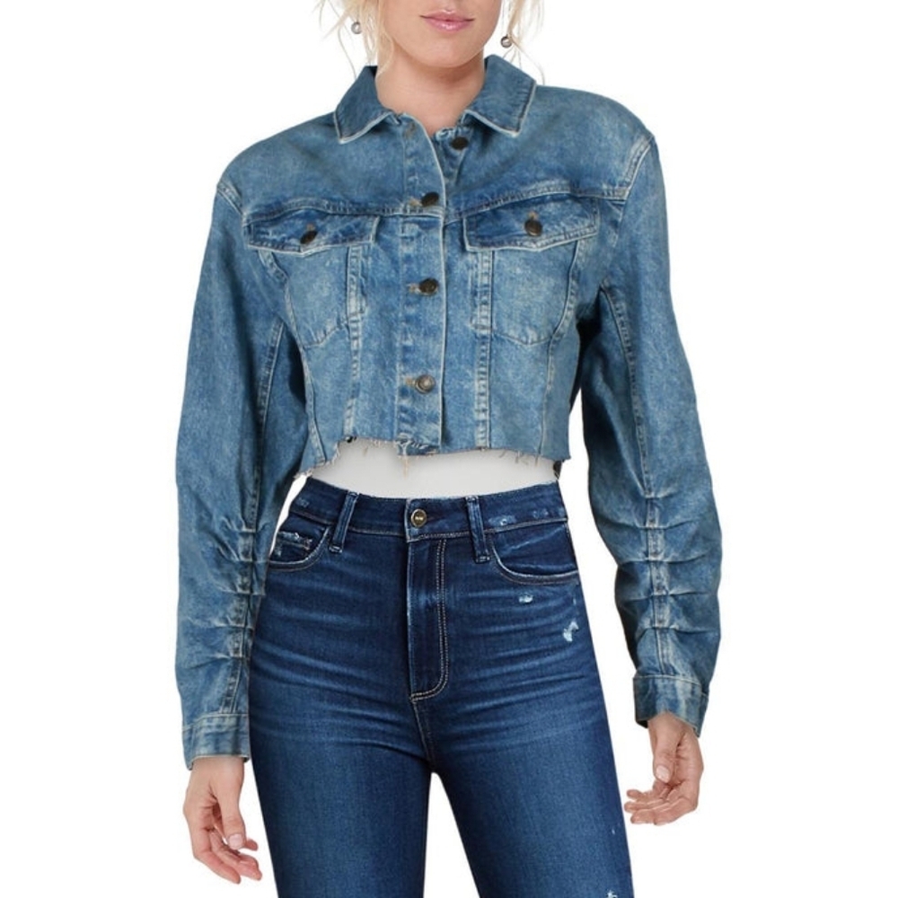 Free People Ollie Femme Denim Trucker Jacket in Aged Stone - Picture 15 of 15